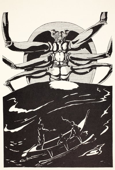 Pau Amma the Crab Rising Out of the Sea as Tall as the Smoke of Three Volcanoes, Illustration from 